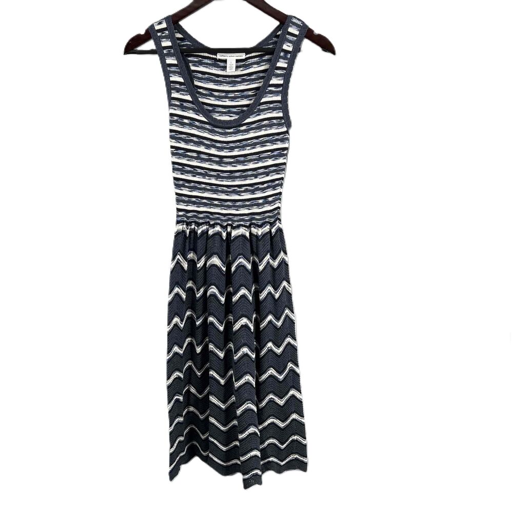 Cotton By Autumn Cashmereβ Blue Gray Knit Stripe Sweater Dress Womens Small